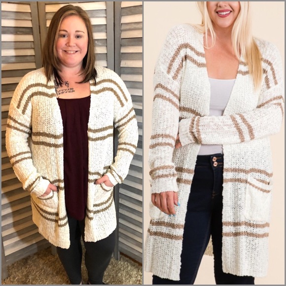 *SOLD OUT* Ivory & Mocha Stripe Knit Cardigan - Picture 4 of 4